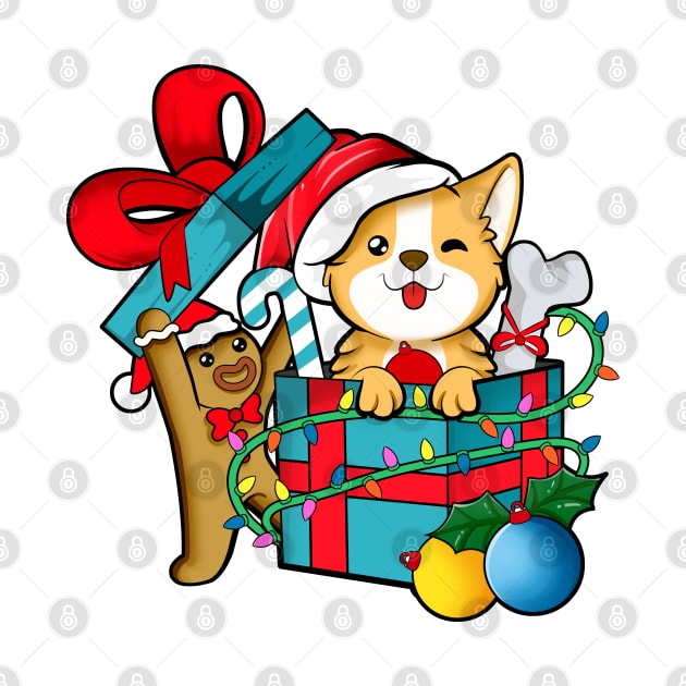 With gingerbread man in package - Corgi Christmas by Modern Medieval Design