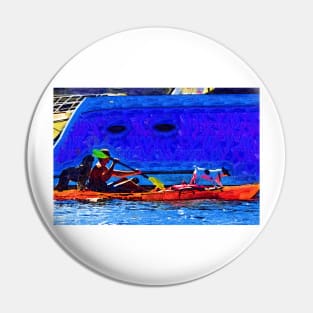 A Man His Kayak and His Dogs Pin