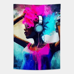 DJ afro woman in pink hairs Tapestry