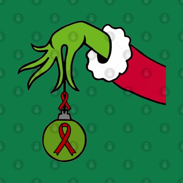 The Mean Green One holding awareness ribbon Christmas ball (Red) by CaitlynConnor