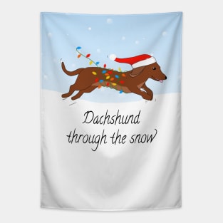 Dachshund Through the Snow, sausage dog Christmas print Tapestry