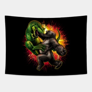 Gorilla versus T Rex Tapestry