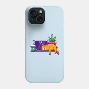 Cute Cat Sleeping On Laptop With Coffee Cartoon Phone Case