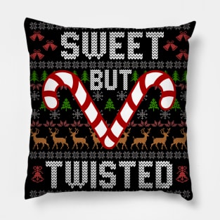 Sweet But Twisted Ugly Christmas Sweater Candy Cane Pillow