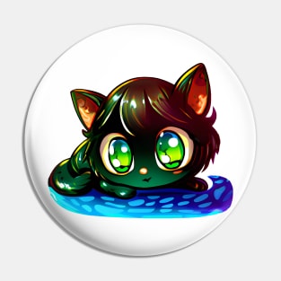 Black cat with green eyes Loves water Pin