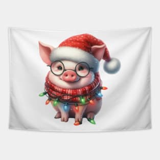 Pig Wrapped In Christmas Lights Tapestry