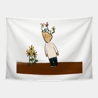 Flower Boy and Sunflowers Tapestry