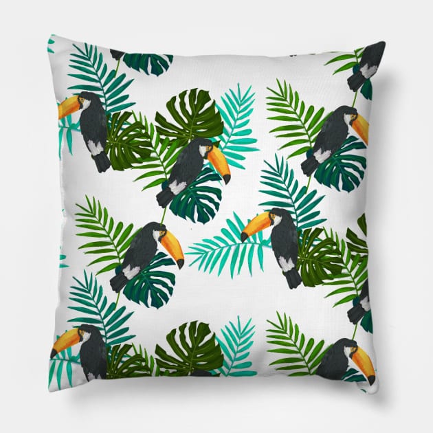 Colorful Jungle Leaves Pattern Pillow by Urban_Vintage