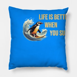 Surfing Fan - Surfing Penguin Funny Animals Pillow