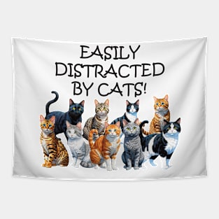 Easily distracted by cats - funny watercolour cat design Tapestry