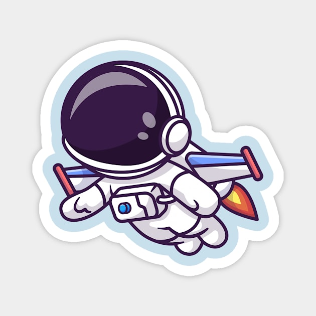 Cute Astronaut Flying With Rocket Cartoon Magnet by Catalyst Labs