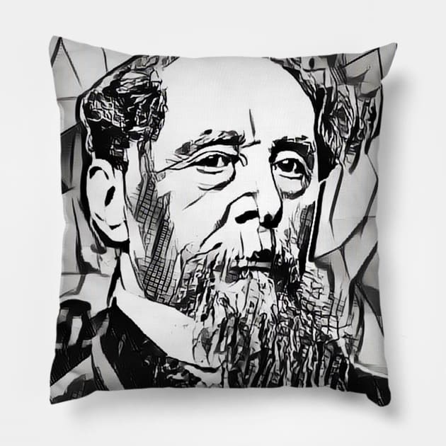Charles Dickens Portrait | charlles dickens artwork black and white 3 Pillow by JustLit
