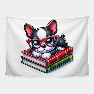 Boston Terrier Book Nerd Tapestry