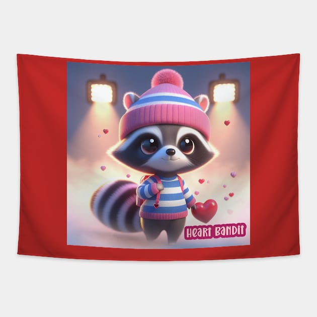 Cute Raccoon - Heart Thief Tapestry by PlayfulPandaDesigns