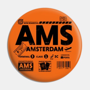 Vintage Amsterdam AMS Airport Code Travel Day Retro Travel Tag Oranje Pin