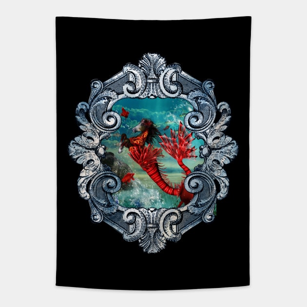 Wonderful seahorse with skulls in the deep ocean Tapestry by Nicky2342