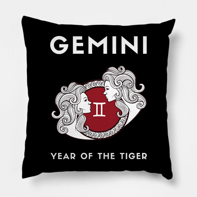 GEMINI / Year of the TIGER Pillow by KadyMageInk