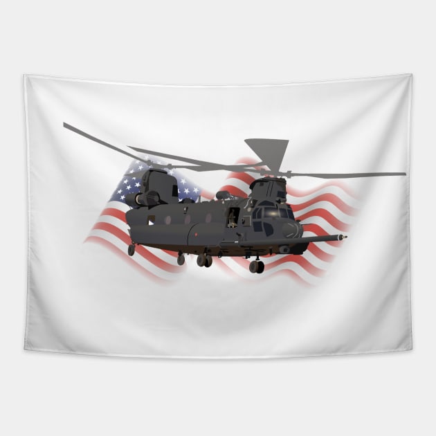 Patriotic MH-47 Chinook Helicopter Tapestry by NorseTech