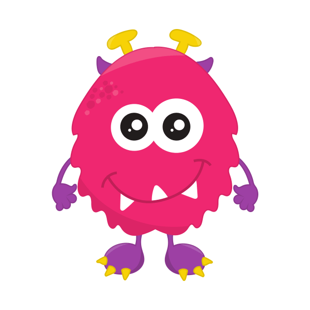 Cute Monster, Pink Monster, Horns, Funny Monster by Jelena Dunčević