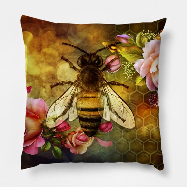 Bee and Honeycomb Pillow by ArtDreamStudio