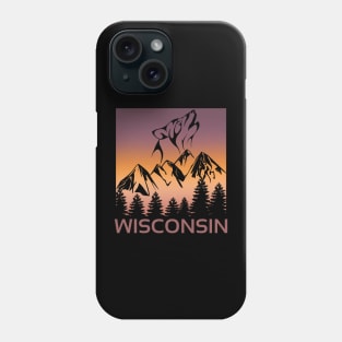 Wisconsin Sunset Wolf Howling at The Moon Trees and Mountains Phone Case