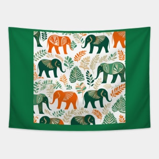 Orange, Green and White Elephants Tapestry