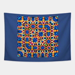 Little Blue Orange and Red Curvy Geometric Shapes Tapestry