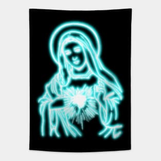 Blue Neon Virgin Mary Tapestry