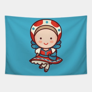 Cute Russian Village Girl in Traditional Clothing Cartoon Tapestry