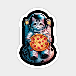 Cat Eating Pizza in Universe - For Space Astronaut Cat Magnet