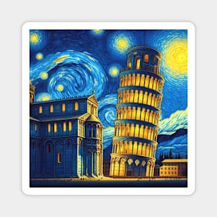 Starry Night Leaning Tower Of Pisa Italy Magnet