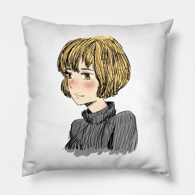 Shy Yellow Haired Girl Pillow by Chill2Art