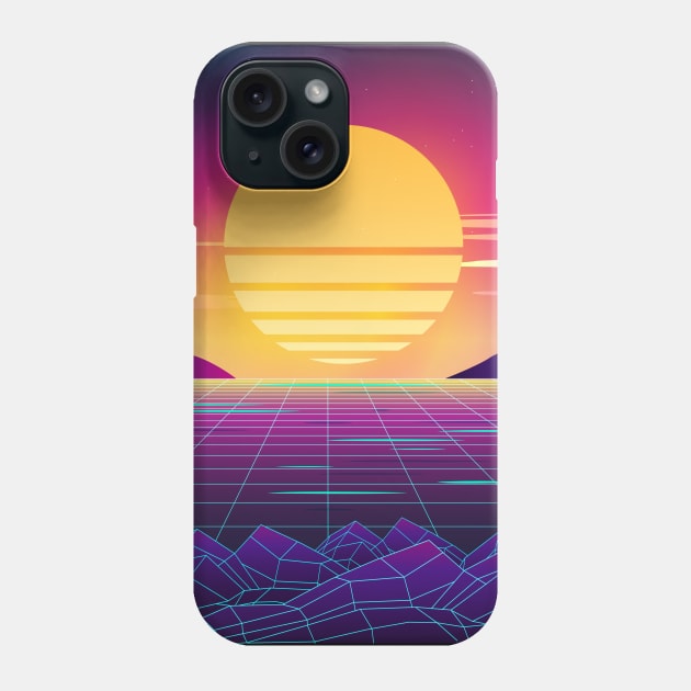 80s Sunset at the Beach Retrowave Phone Case by edmproject