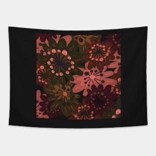 Lovely flowerpower pattern in 1970-style, orange, red, greenbrown, brown, peach Tapestry