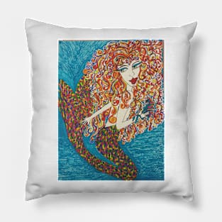 mermaid red Pillow