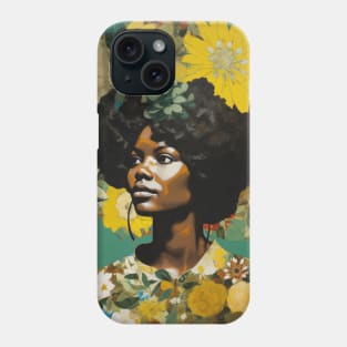 Black Woman Portrait With Yellow Flowers Collage Phone Case