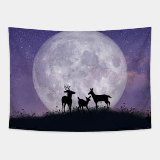 Deer Family on a Moonlit Night Tapestry