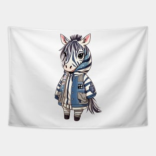 Cute zebra girl in a jacket Tapestry