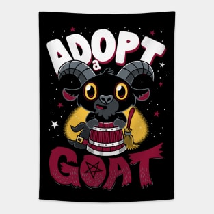 Adopt a Goat - Creepy Cute Cartoon Black Phillip - Kawaii Witchcore Tapestry