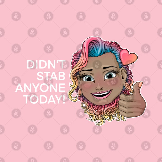 Didn't stab anyone today! Reva Prisma thump up emoji (white text) by Mei.illustration