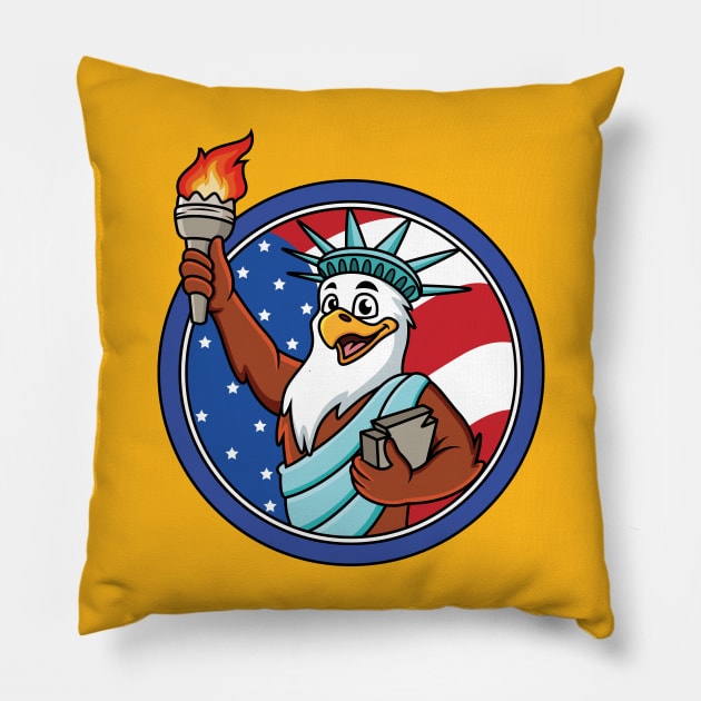 eagle cartoon liberty USA flag Pillow by Mako Design 