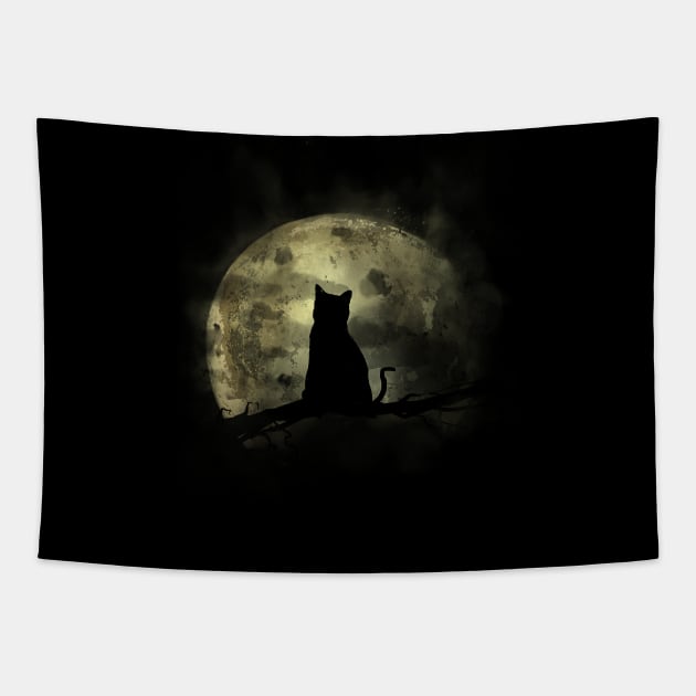 Cat and Moon Tapestry by Area31Studios