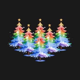 Gradient Rainbow Watercolor Christmas Tree Gay Pride T-Shirt T-Shirt