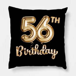 56th Birthday Gifts - Party Balloons Gold Pillow