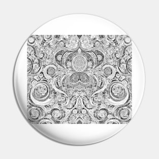 Grayscale Aesthetic Extraterrestrial Gray Man Engraving - Black and White Fractal Artwork Pin