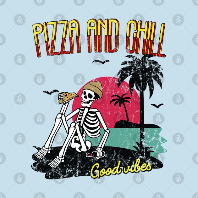 Vintage Pizza and Chill- Funy Summer Vibes by meowstudio