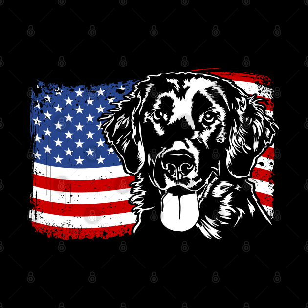 Proud Flat Coated Retriever American Flag patriotic dog by wilsigns