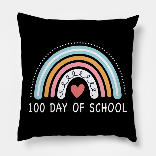 Happy 100th Day Of School Teacher Kids 100 Days Rainbow Pillow by ZimBom Designer