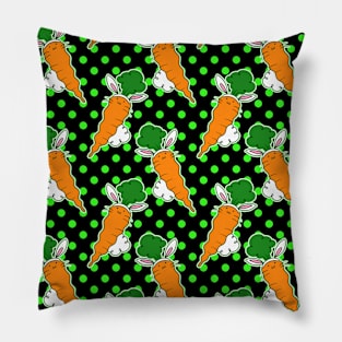 Carrot Bunny Green and Black Polk-a-dot Pattern Pillow