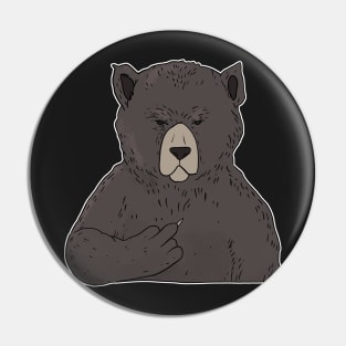 Grumpy Brown Bear Holding Middle Finger Pin